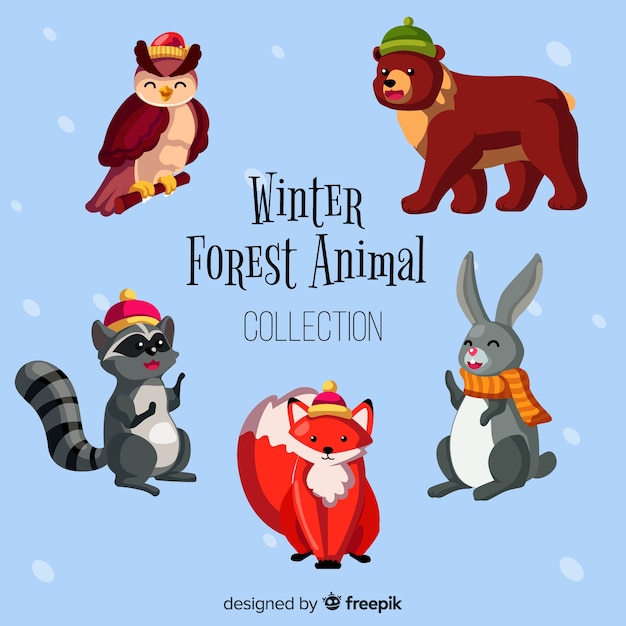 Collezione di animali della foresta invernale