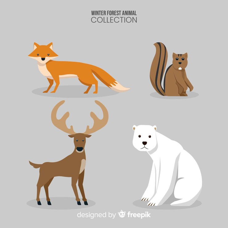 Vettore gratuito collezione di animali della foresta invernale