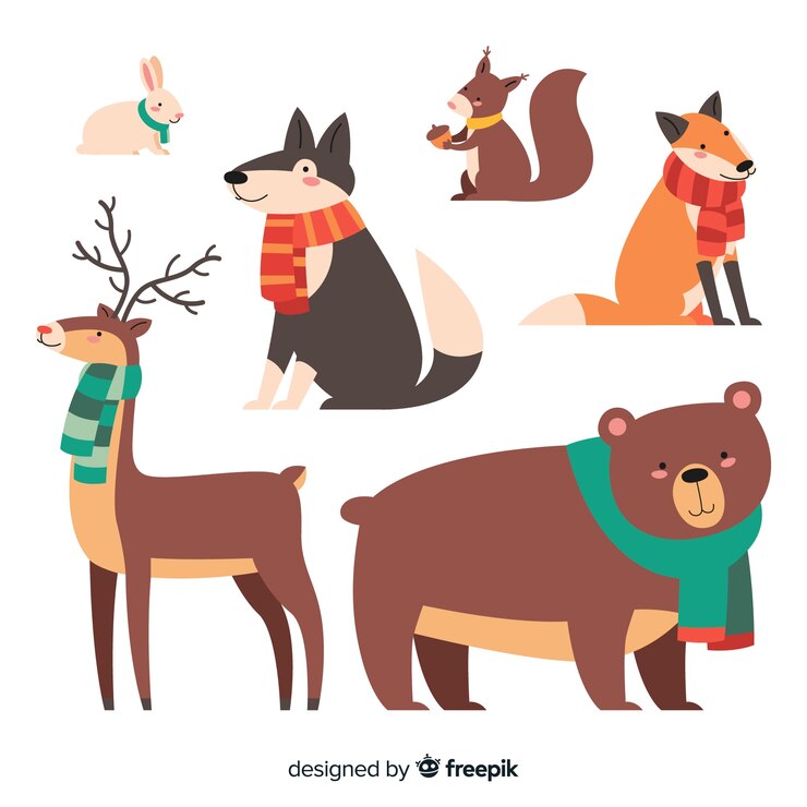 Vettore gratuito collezione di animali della foresta invernale