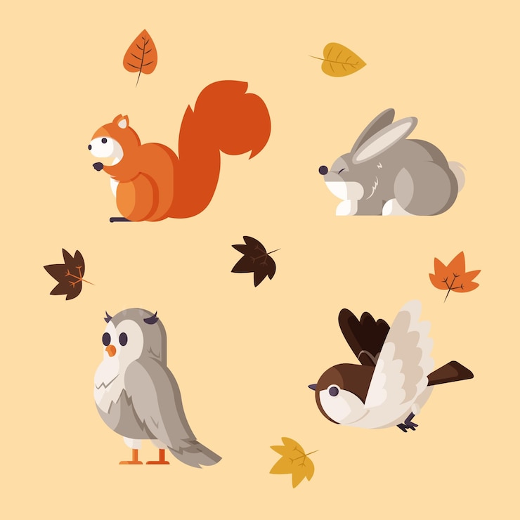 Vettore gratuito collezione di animali della foresta piatta