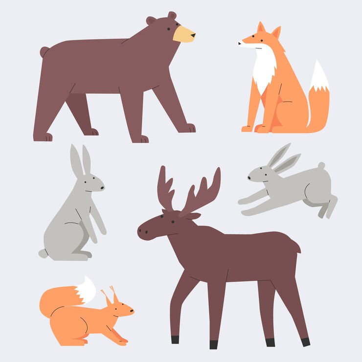 Vettore gratuito collezione di animali invernali piatti