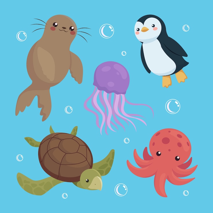 Vettore gratuito collezione di animali marini dal design piatto disegnato a mano