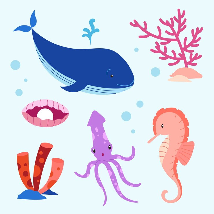 Vettore gratuito collezione di animali marini dal design piatto disegnato a mano