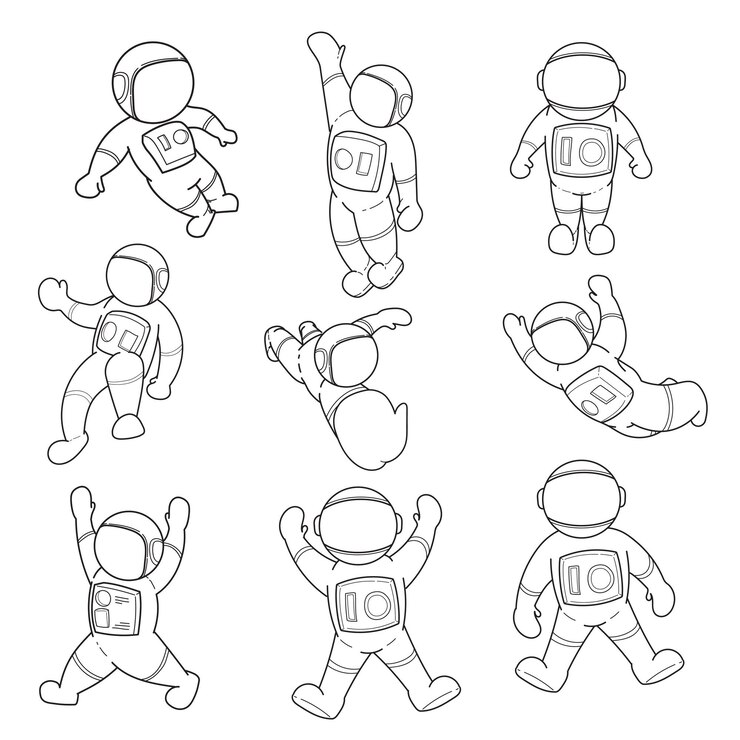 Vettore gratuito collezione di astronauti adorabili doodle disegnati a mano