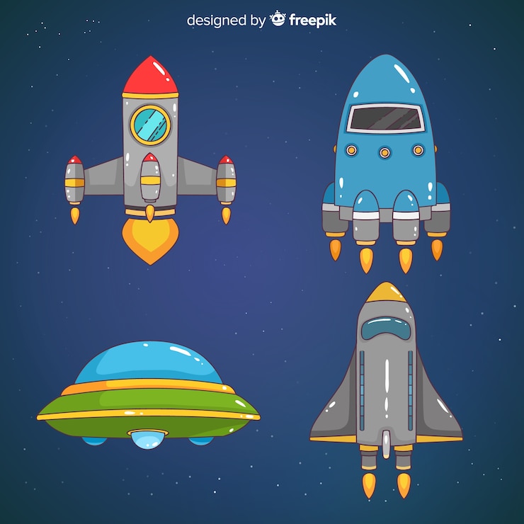 Vettore gratuito collezione di astronave disegnata a mano colorata