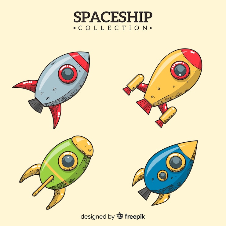Vettore gratuito collezione di astronave moderna disegnata a mano