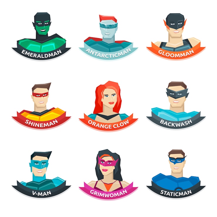 Vettore gratuito collezione di avatar di supereroi