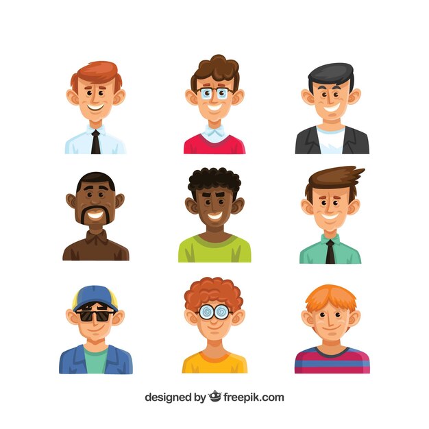 Collezione di avatar disegnati a mano maschio
