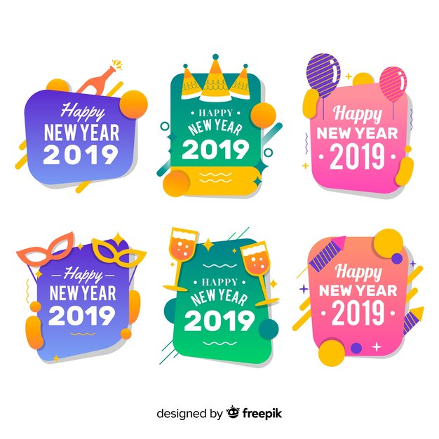 Collezione di badge 2019 del nuovo anno