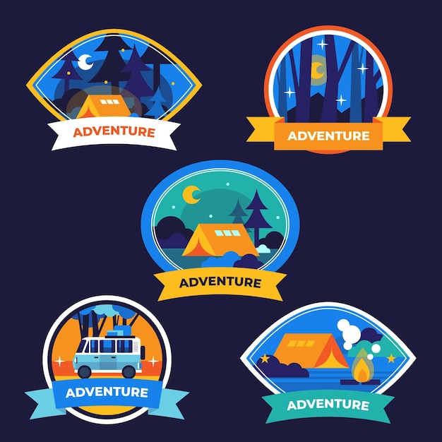 Collezione di badge avventura piatta