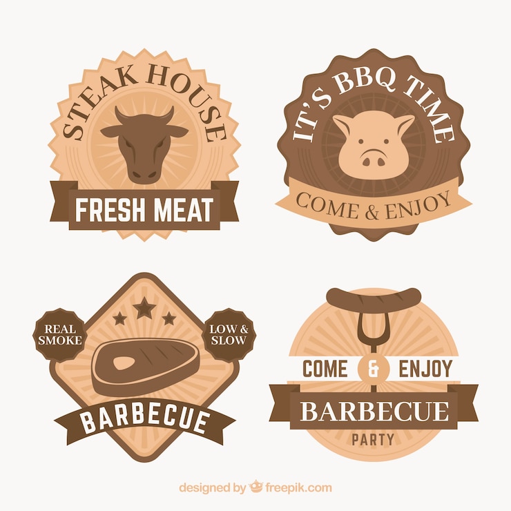 Vettore gratuito collezione di badge bbq in design piatto