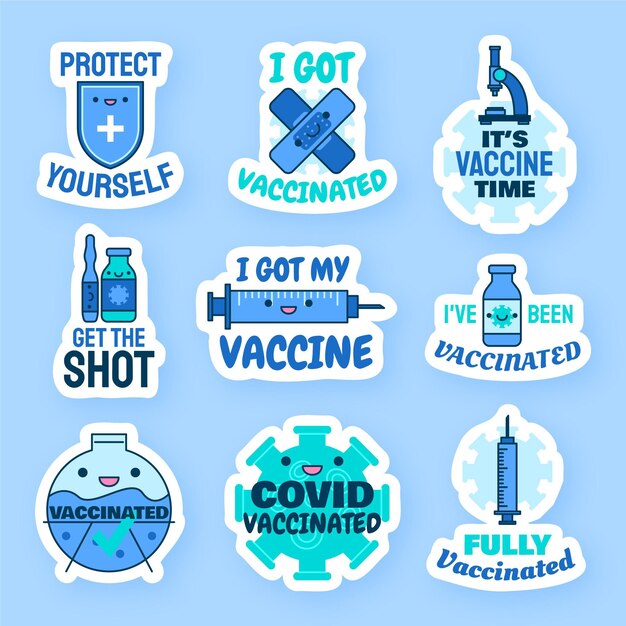Collezione di badge campagna di vaccinazione dei cartoni animati