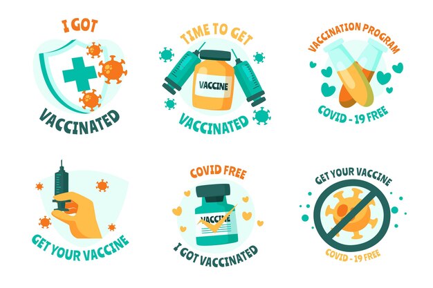 Collezione di badge campagna di vaccinazione disegnata a mano