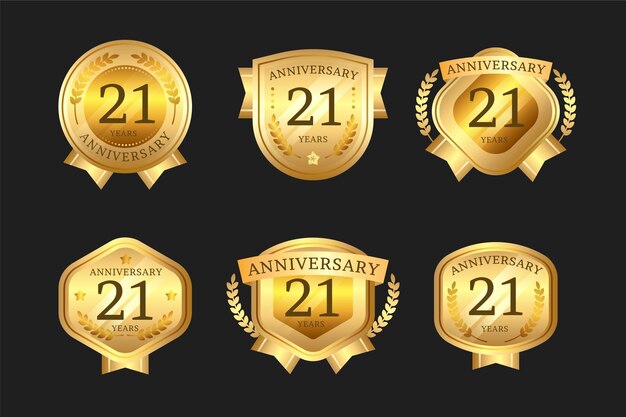 Collezione di badge d'oro 21 ° anniversario