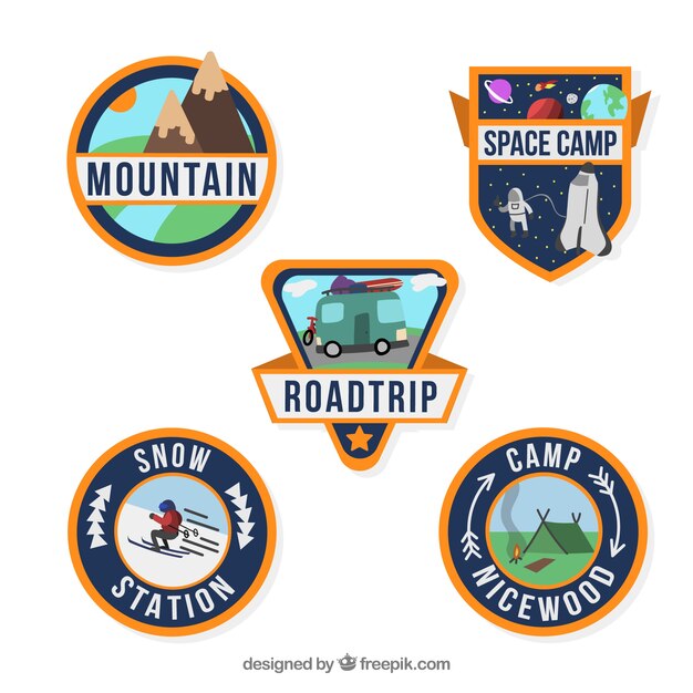 Collezione di badge di avventura con design piatto