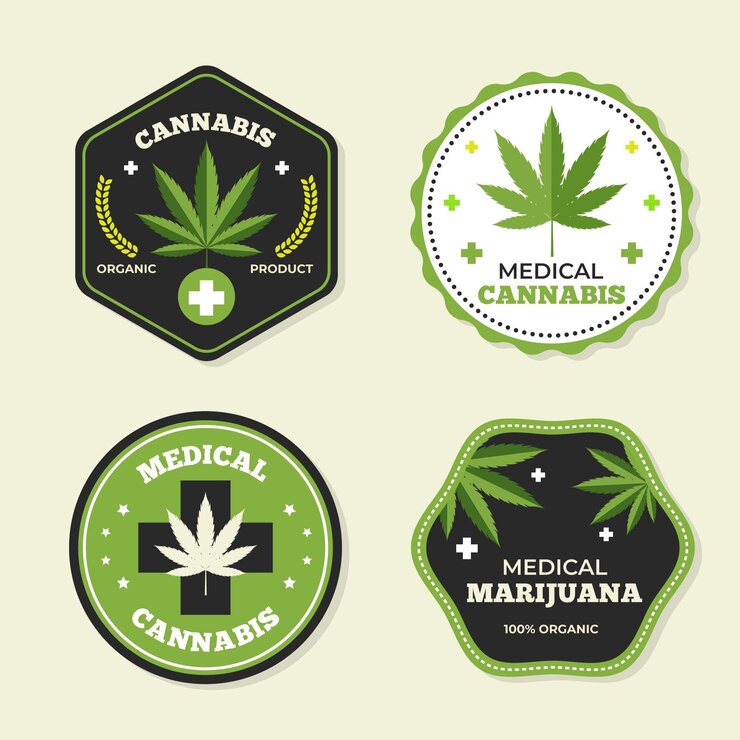 Vettore gratuito collezione di badge di cannabis medica
