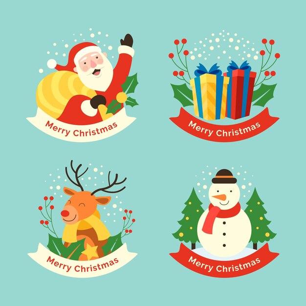 Collezione di badge di Natale design piatto