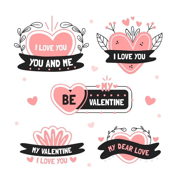 Collezione di badge di San Valentino disegnati a mano