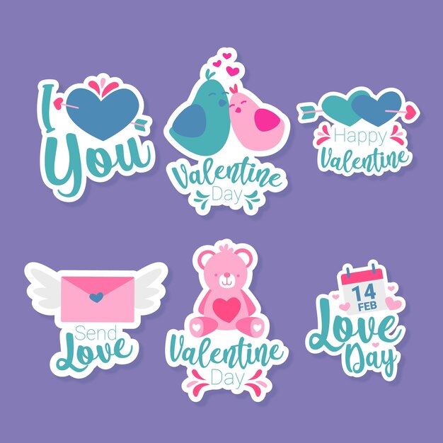 Collezione di badge di San Valentino in design piatto