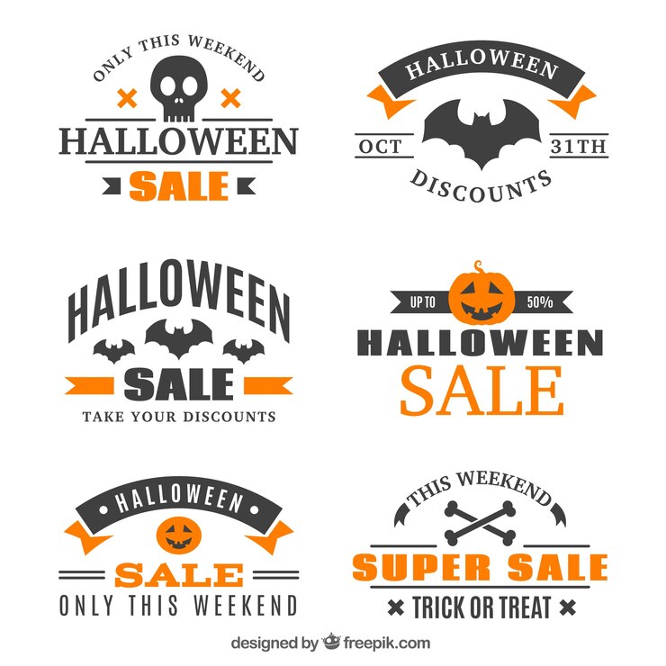 Vettore gratuito collezione di badge di sconto di halloween
