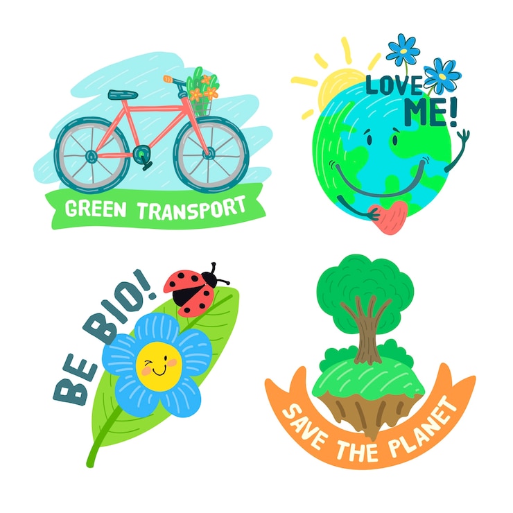 Vettore gratuito collezione di badge ecologia disegnata a mano