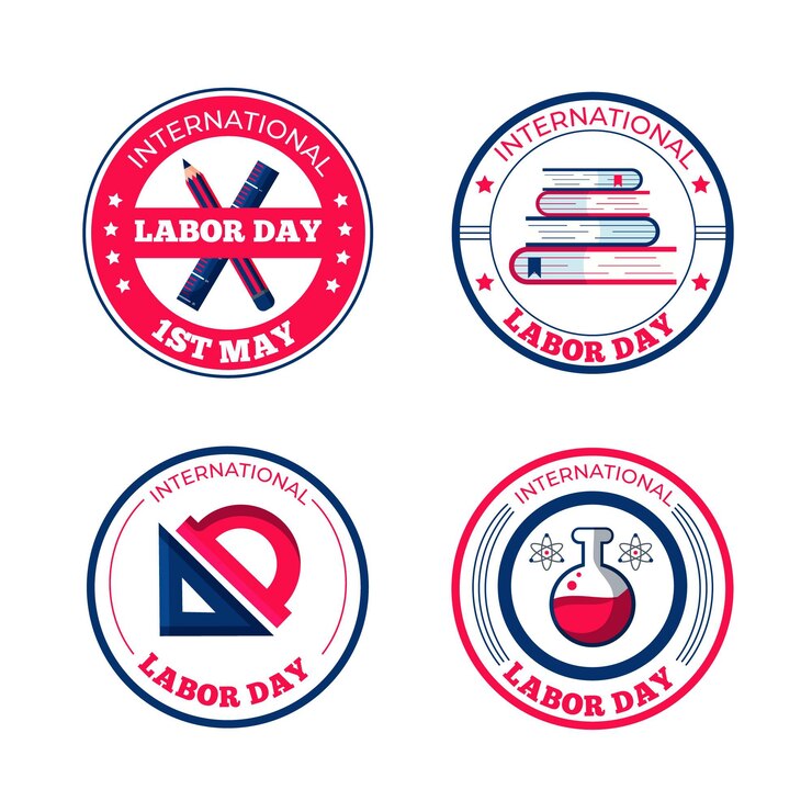 Vettore gratuito collezione di badge festa del lavoro piatto