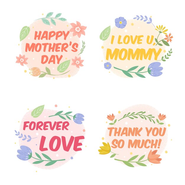 Collezione di badge festa della mamma disegnata a mano