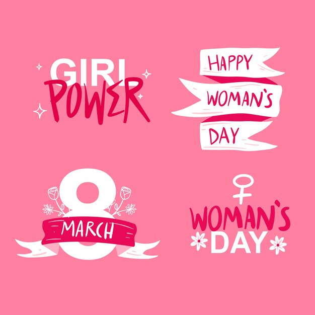 Collezione di badge giorno delle donne disegnate a mano