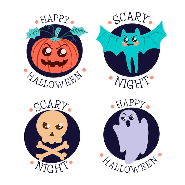 Collezione di badge halloween disegnata a mano