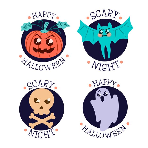 Collezione di badge halloween disegnata a mano