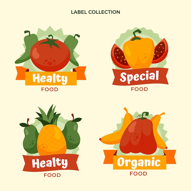 Collezione di badge per alimenti sani e piatti