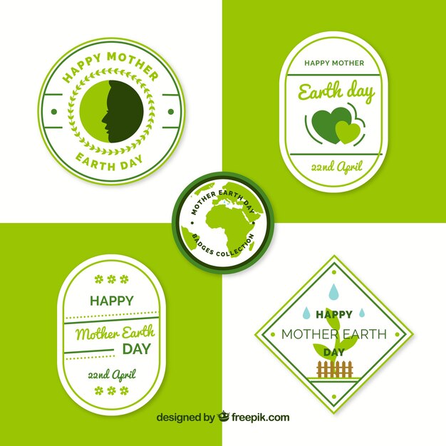 Collezione di badge per la giornata internazionale della terra