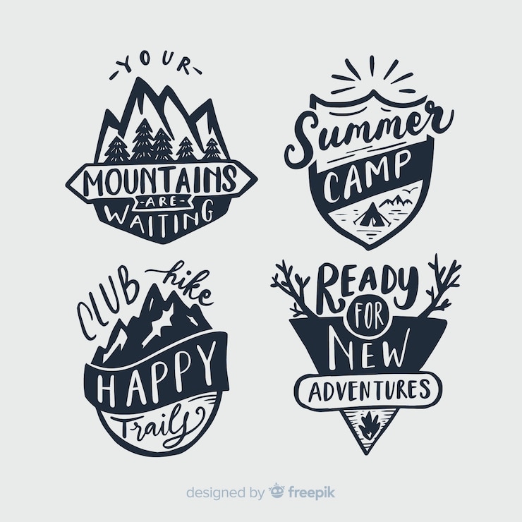 Vettore gratuito collezione di badge per scritte di viaggio