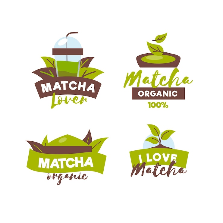 Vettore gratuito collezione di badge per tè matcha