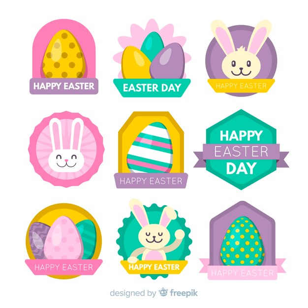 Collezione di badge piatto giorno di pasqua