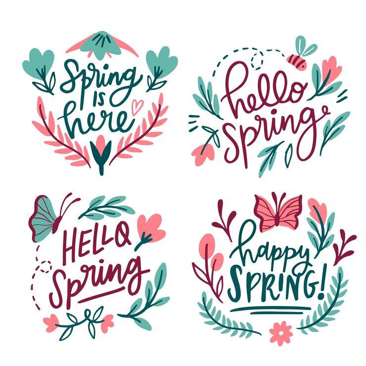 Vettore gratuito collezione di badge primavera disegnata a mano