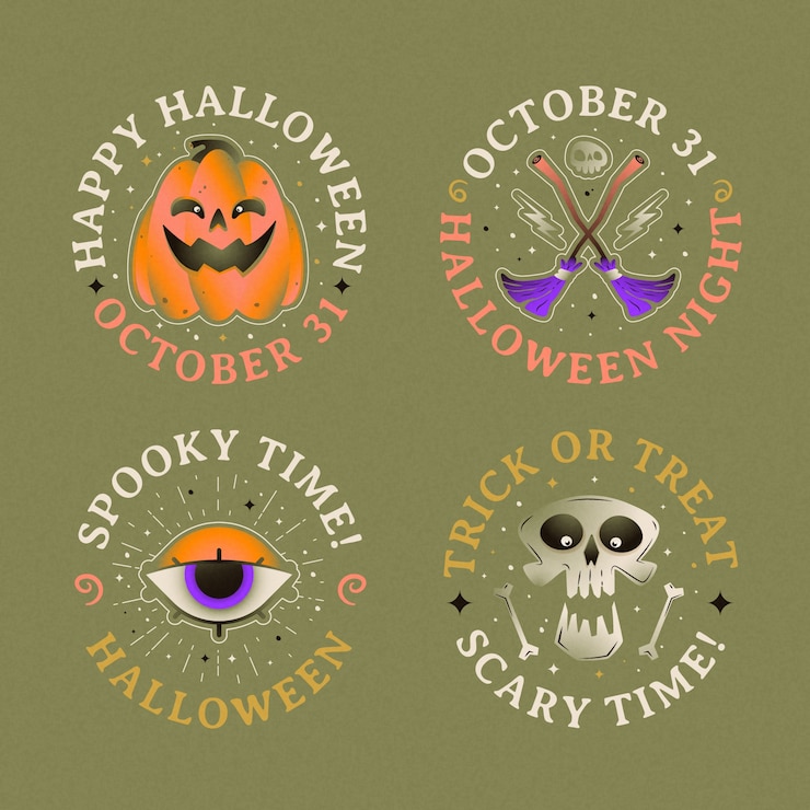 Vettore gratuito collezione di badge sfumati per la stagione di halloween