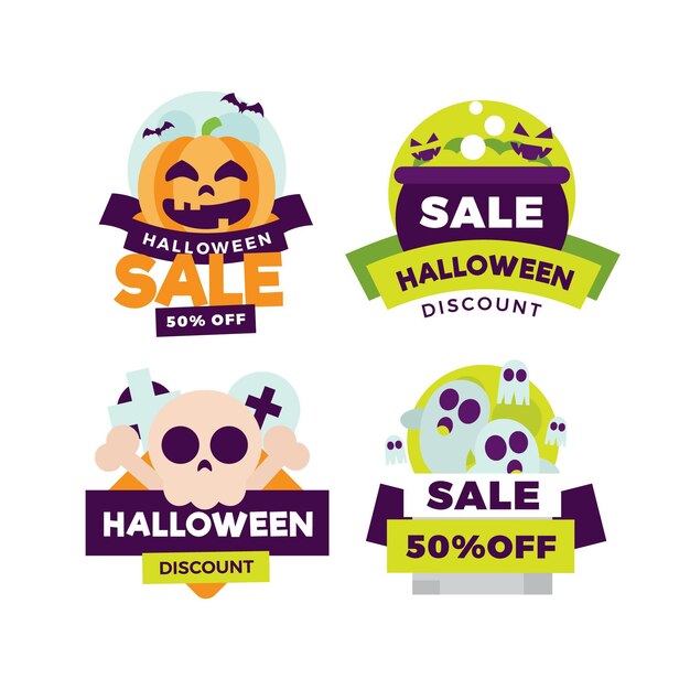 Collezione di badge vendita halloween design piatto