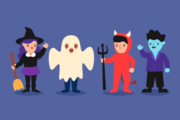 Collezione di bambini di halloween design piatto