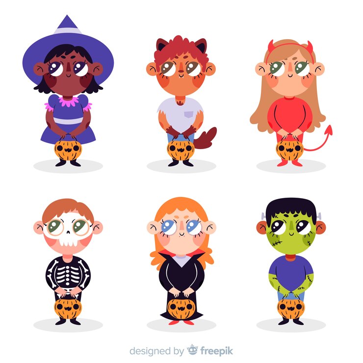 Vettore gratuito collezione di bambini di halloween disegnata a mano