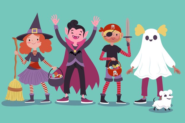 Collezione di bambini di halloween disegnata