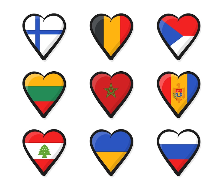 Vettore gratuito collezione di bandiere del cuore del concorso di canzoni piatte