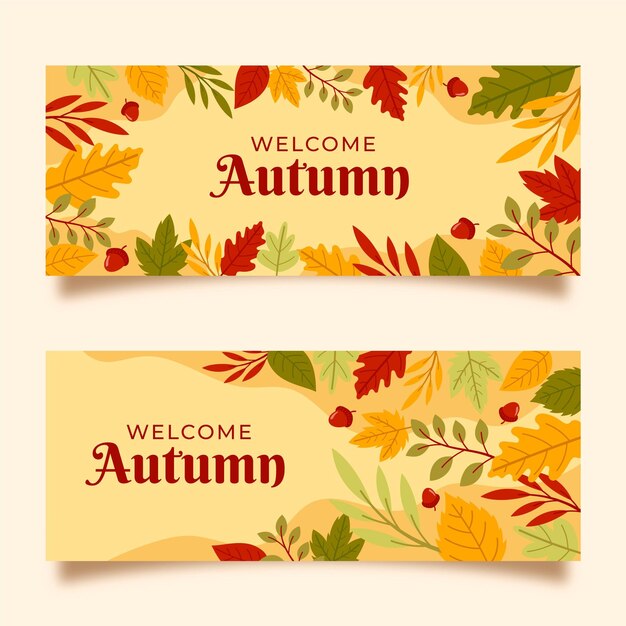 Collezione di banner autunnali disegnati a mano
