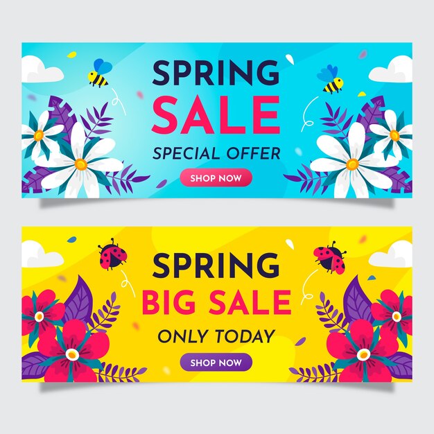Collezione di banner design piatto primavera vendita