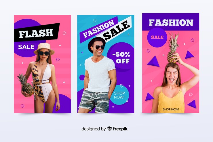 Vettore gratuito collezione di banner di moda vendita con foto