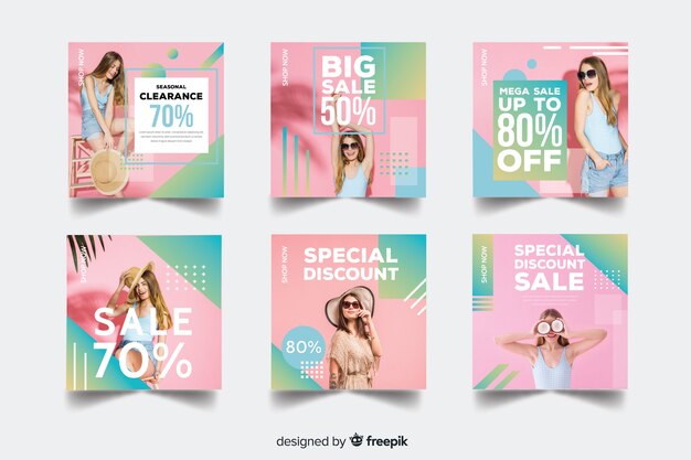 Collezione di banner di moda vendita con foto