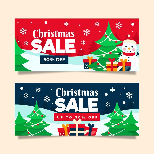 Collezione di banner di vendita di Natale design piatto