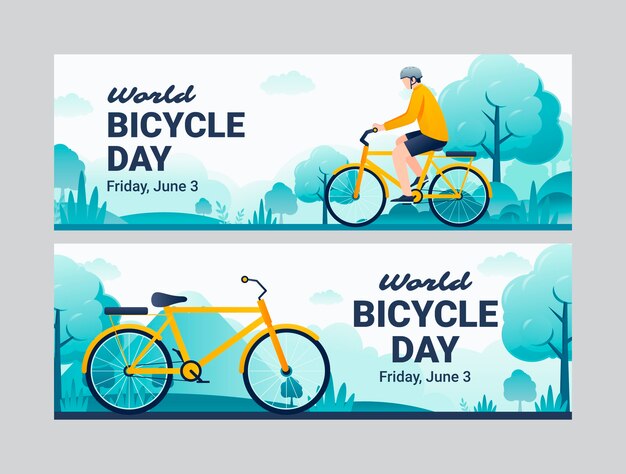 Collezione di banner orizzontali per la giornata mondiale della bicicletta gradiente