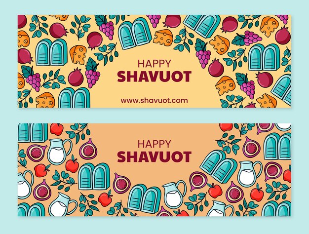 Collezione di banner orizzontali shavuot disegnati a mano