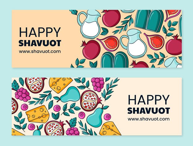 Collezione di banner orizzontali shavuot disegnati a mano